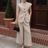 2025 French Style 2-Piece Set Sleeveless Vest Wide Leg Pants Office Wear Women