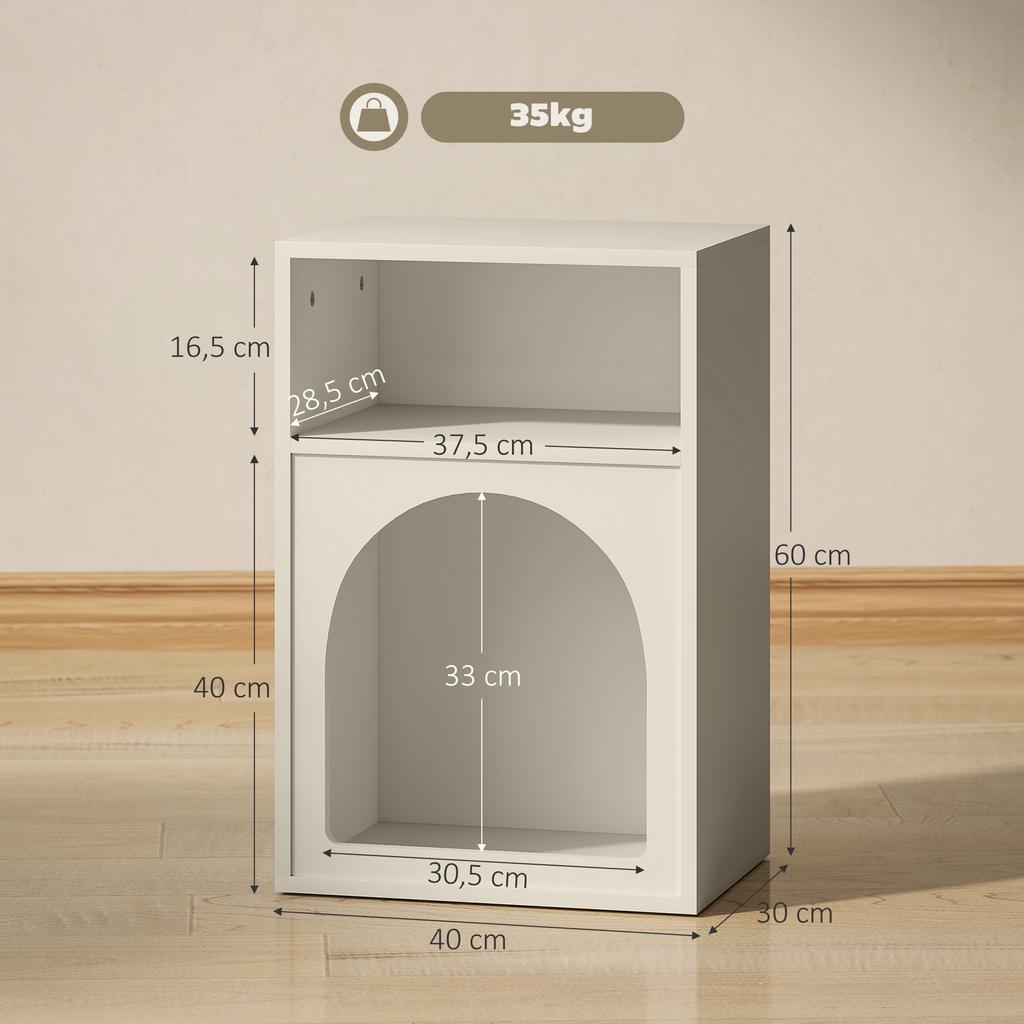 Nightstand, Open Compartments, Arched Design, 40x30x60 cm, Cream
