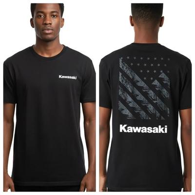 Хлопковая футболка Kawasaki с принтом американского флага, летняя коллекция 2026 года, мужская и женская, одежда в стиле Харадзюку, модная повседневная футболка для мотоциклистов