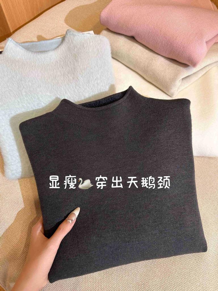 Повседневный внутренний топ однотонного цвета с полувысоким воротником, утолщенная трикотажная рубашка с длинным рукавом для осени и зимы, с воротником-стойкой и флисовой подкладкой