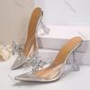 Fashion Summer PVC Transparent High-heeled Slippers for Women Elegant Pointed Toe Sexy Rhinestone Bow Fish Mouth Slides Sandals Female
