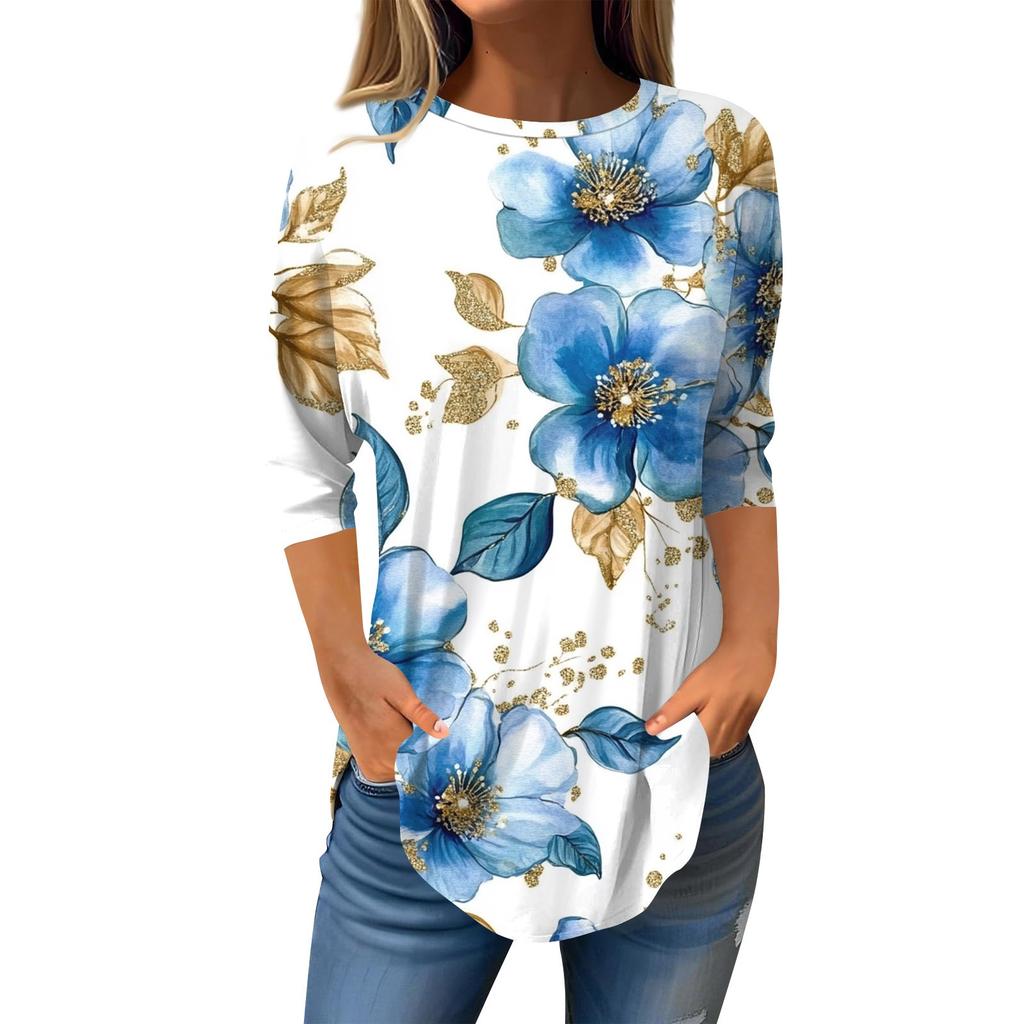 Рубашки с рукавом 3/4 для женщин, милые топы, футболки с рисунком, блузки, повседневные базовые топы больших размеров, пуловеры