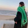 Women Winter Solid Color Scarf Tassel Trim Imitation Cashmere Thick Shawl Elegant Large Long Warm Scarf Fashion Accessories