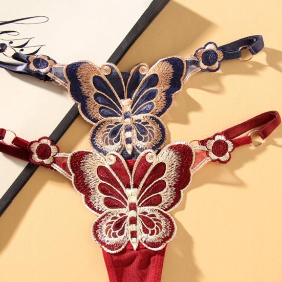 Lady Thong Breathable Elastic Sexy Adjustable Trendy Pornographic Nylon Butterfly Embroidery Lady G-string Women Intimate Clothes
