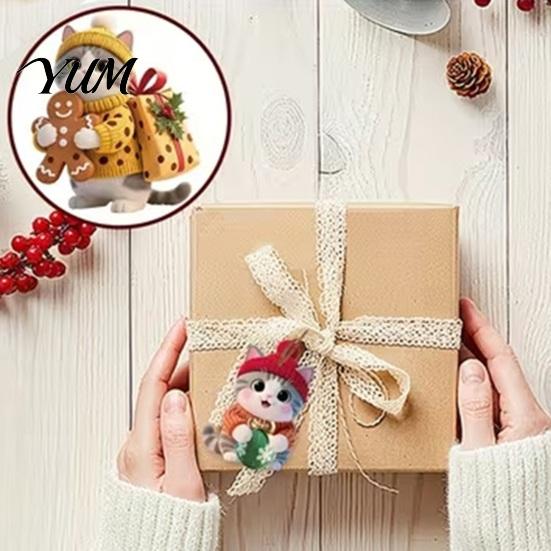 Wooden Kitten Pendants for Tree Cute Christmas Hanging Ornaments with Lanyards, Cat Winter Holiday Wall Decor Pendants, Decorative Charms Home