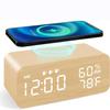 Smart Wooden Alarm Clock with Humidity Wireless Charging Student Specific Digital LED Creative Wooden Clock