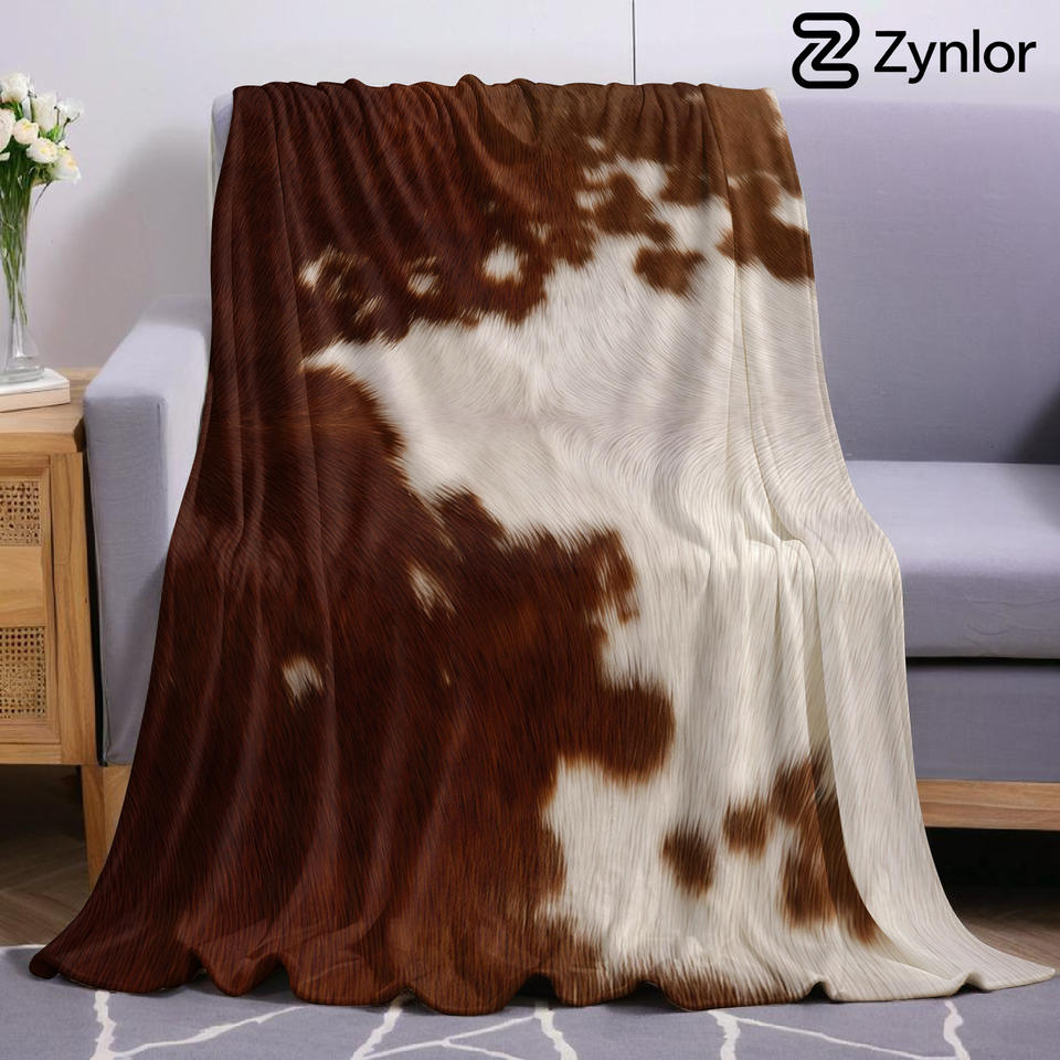 Brown White Cow Ultra Soft Sherpa Fleece Blanket Fluffy Warm Halloween Cozy Throw for Sofa Couch Bedroom Gift All season
