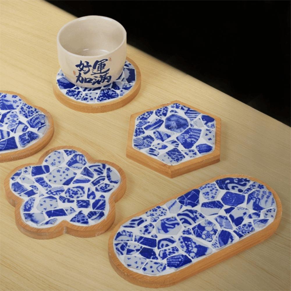 Heat-resistant Blue White Porcelain Coaster Material Kit Dinning Table