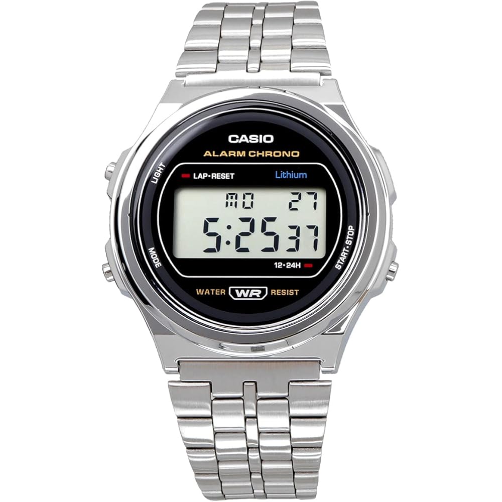 Casio Стандартные Винтажные Унисекс Классические Кварцевые Цифровые Часы Металлические Серебристые Черные A171WE-1A