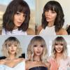 MISS WIG Synthetic Wavy Wig With Bangs Soft Short Bob Wigs For Women Shoulder Length Women's Curly Wigs Cosplay Daily