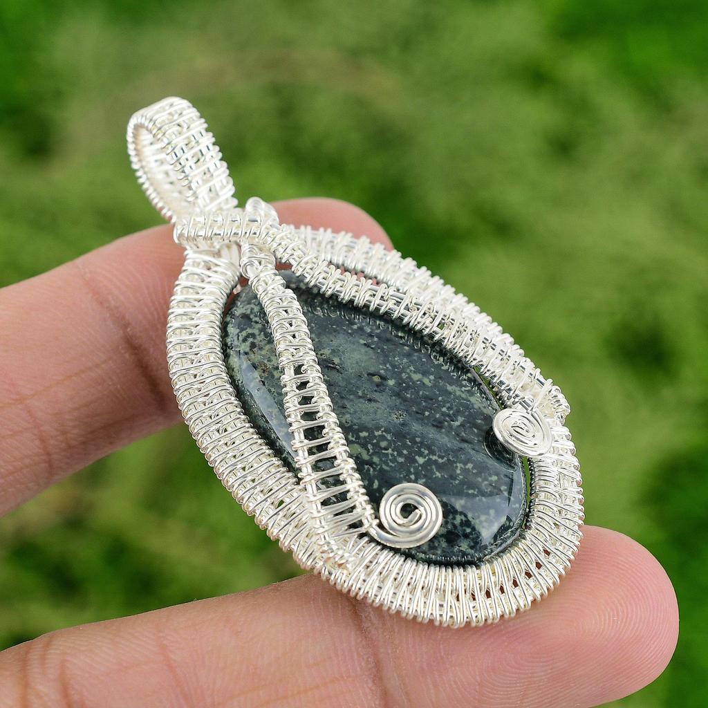 Daughters Day Sale Kambaba Jasper Stone Birthday Wire Wrapped Pendant 925 Silver