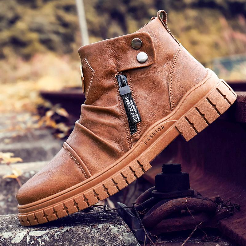 New Spring Autumn Plus Size Men's Boots Non Slip Luxury Simple Couples Zipper Boots Retro Waterproof Massage Cozy Work Shoe Men