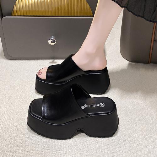 Модные тапочки на толстой подошве, женская летняя новая стильная верхняя одежда, квадратная форма, 8 см, туфли на толстом каблуке, повседневные сандалии