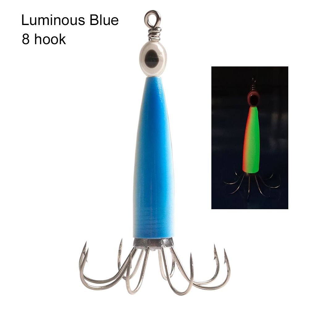 Luminous Jigs Angling Squid Hook with fish eyes Octopus Bait Fishing Tackle Wood Shrimp Lures
