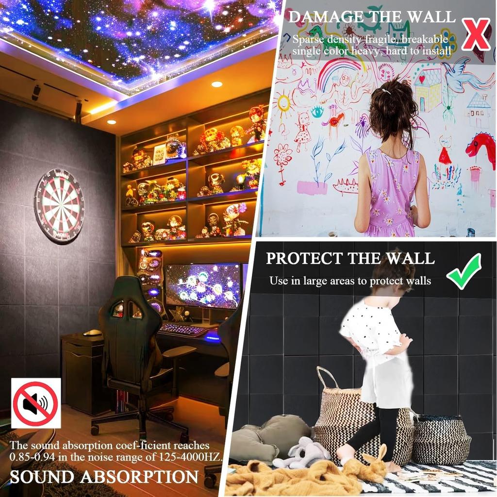 Большая пробка доска для стен 36" x 24", 6 упаковок войлочных настенных плиток, Черные доски объявлений с безопасными съемными клейкими полосками, Пробковые доски для офиса,