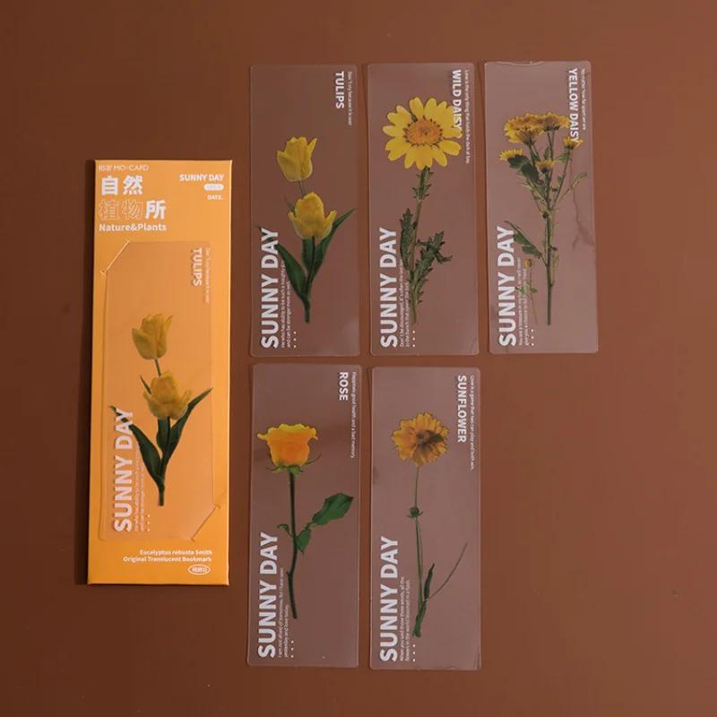 5pcs/Pack Flower Series Bookmarks For Books PET Clear Book Mark Page Marker Cute Stationery Student School Supplies