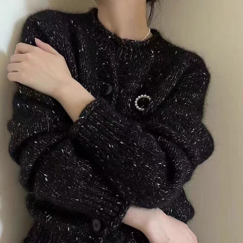 Wool Cardigan Women'S New Year'S Red Round Neck Bright Silk Thickened Knitted Sweater Loose Lazy Wool Sweater Jacket Top