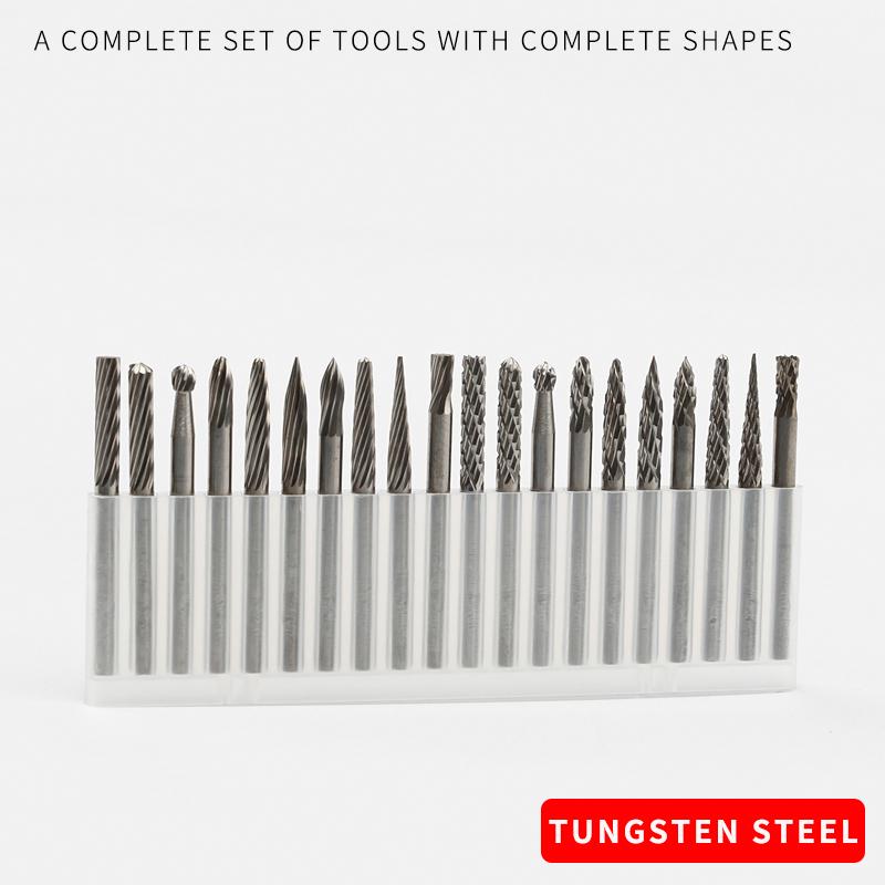 Rotary File Mixed 20Pcs Set Slot Carbide Alloy Milling Cutter Column Type Wood Carving Electric Grinding Head