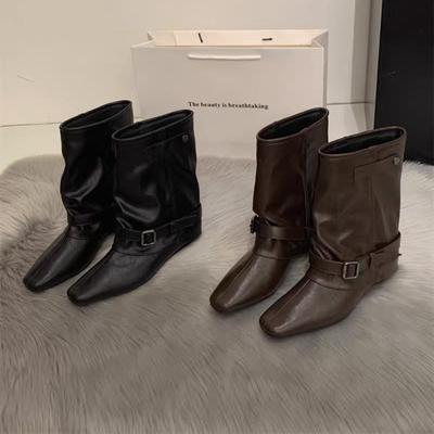 Винтажные замшевые хаки короткие ботинки женские ботинки французские ботинки осень нишевый дизайн западные ботинки на меху рыцарские ботинки