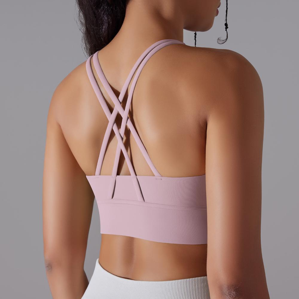 U-neck Crisscross Straps Sports Bra Women Push Up Workout Athletic Yoga Brassiere Padded Straps Backless Gym Crop Tank Tops