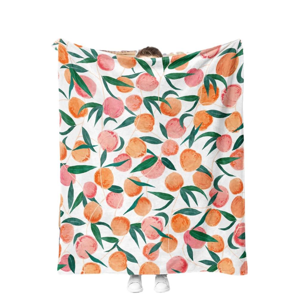 Bright Peach Fruit Design Blanket Comfortable Decorative Nap Blanket For Sofa Bed Chair Dormitory Blanket