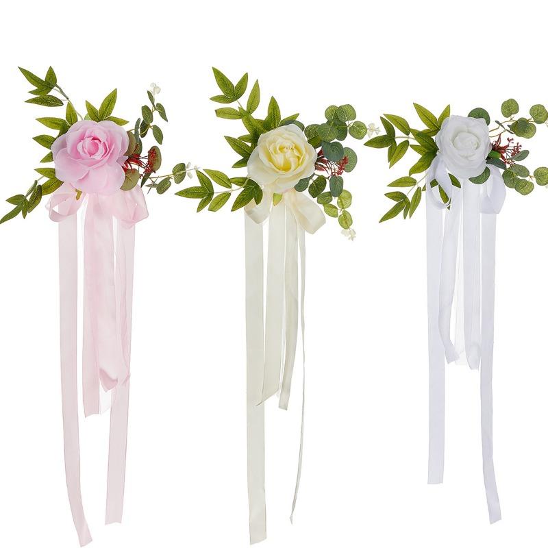 Искусственная роза украшение спинки свадебного стулаИскусственный цветок украшение коридора свадебный цветок для спинки стула