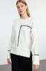 Women's Fashionable Stylish Sweater Ecru Soft Textured Color Block Crew Neck Knitwear Sweater