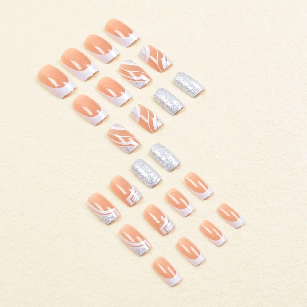 Detachable Full Cover DIY Wearable French Fake Nails Medium Length