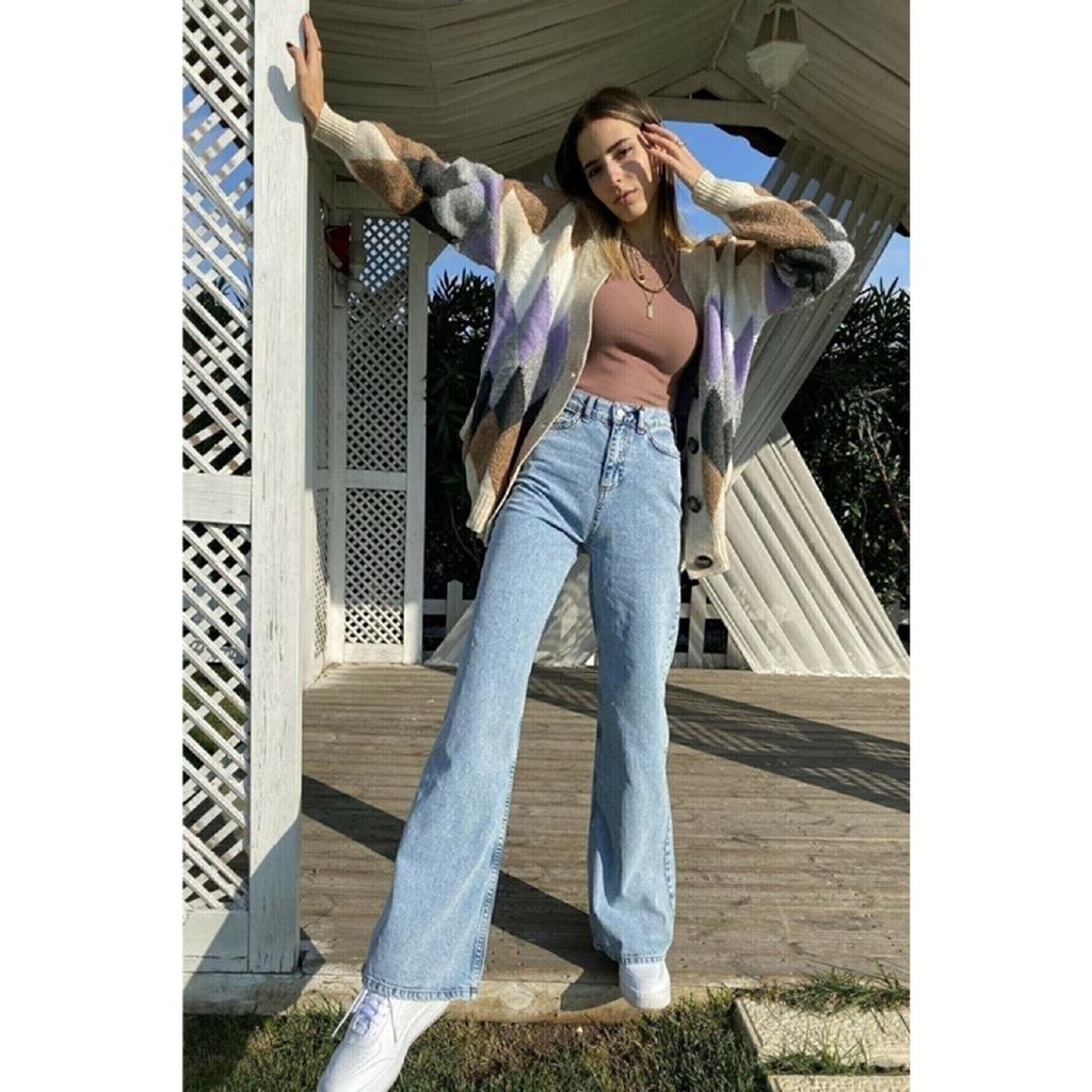 Женские синие свободные широкие джинсы-палаццо большого размера