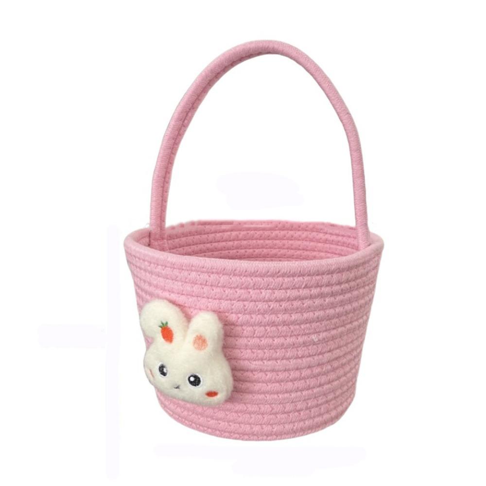 Cartoon Easter Gift Basket Cotton Thread Long Handle Gift Storage Basket Hand-Woven Multi-Purpose Handheld Woven Basket
