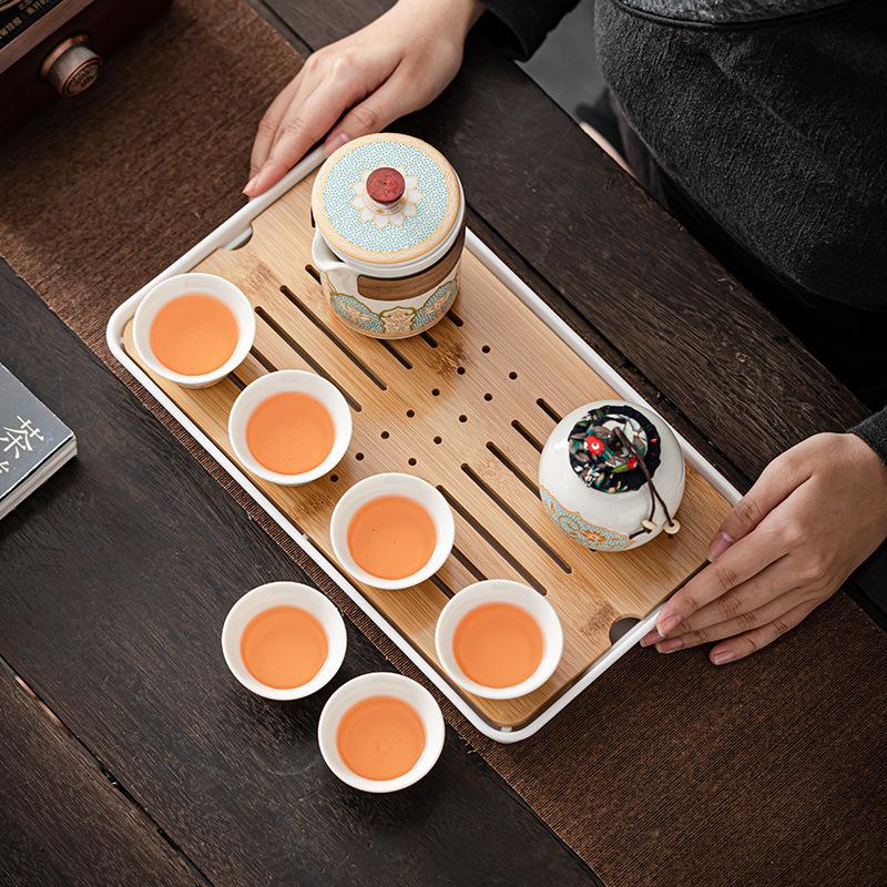 Outdoor Camping Travel Kung Fu Tea Set, Teapot, Ceramic Kuaike Teacup, Tea Tray, Portable Guochao Gifts