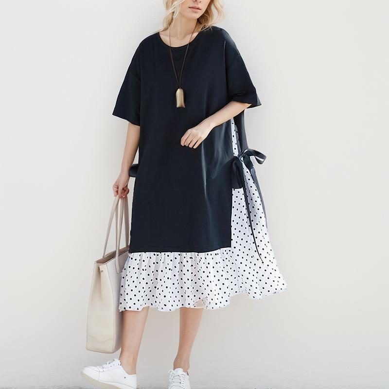 DIMANAF женское платье больших размеров, летний сарафан, модный хлопковый с принтом в горошек женский женский черный свободный пляжный наряд 2024