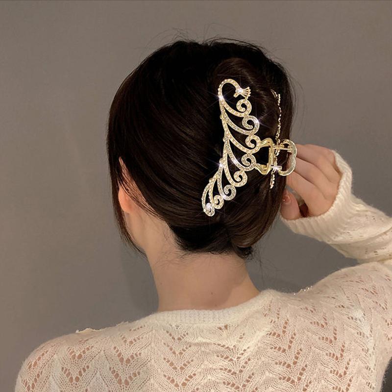 1PC Elegant Metal Rhinestone Hair Claw Gold Color Hollow Geometry Hair Clips for Women Vintage Hairpin Hair Crab Hair Accessories