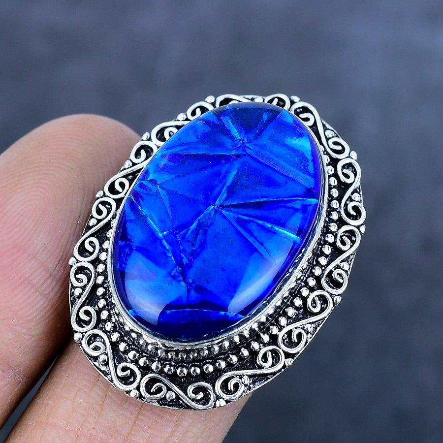 Blue Triplet Opal Handmade 925 Sterling Silver Jewelry Ring Size 9.5 e4S48