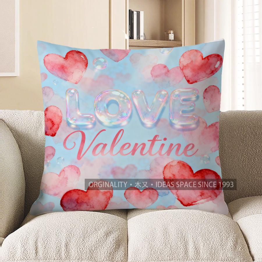 2D Love Valentine Heart Bubble Pattern Pillow Cover Pattern Cushion Cover Suitable For Sofa Bedroom Car Pillow Cover