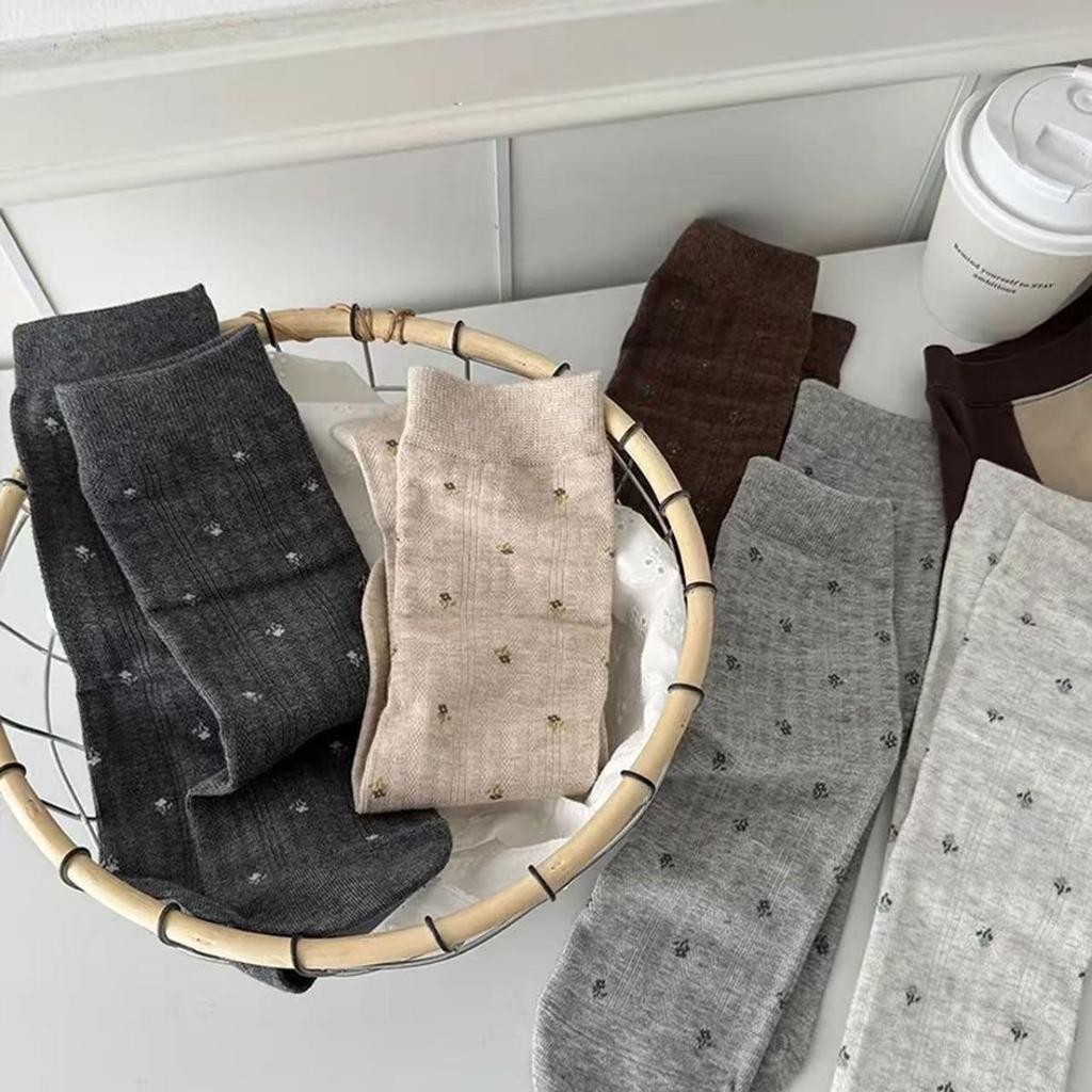 Элегантные носки до середины икры с оборками и мелким цветочным принтом - Женские универсальные осенне-зимние в французском стиле