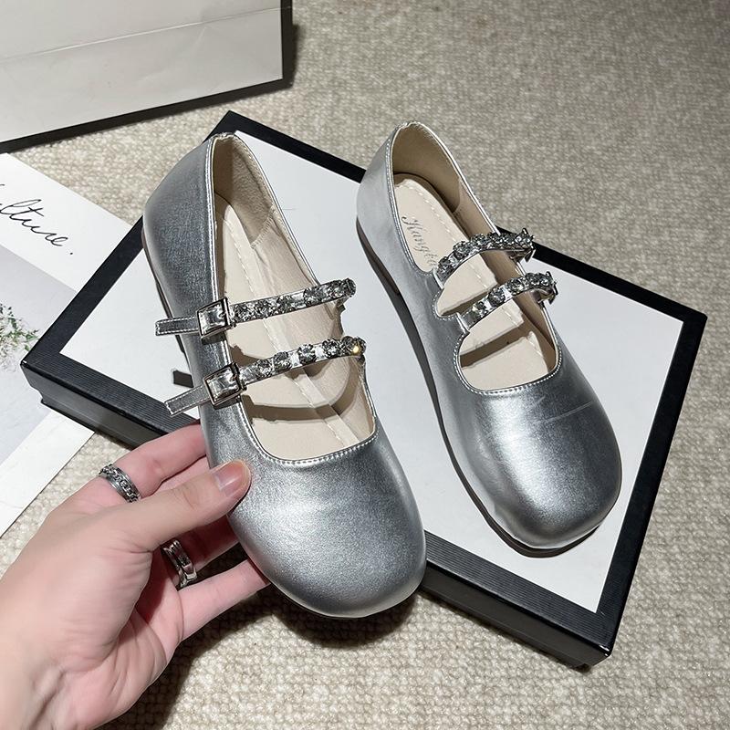 Women Sliver Flats Mary Janes Shoes Female2024 Autumn New Fashion RoundToe Shallow Ladies Casual Mary Jane Flat Heel Dress Shoes