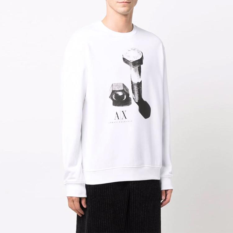 Armani Exchange FW21 Хлопковая толстовка с круглым вырезом и принтом винтов Мужская толстовка 6KZMAW-ZJ6RZ-1100