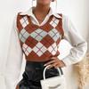 Vintage Fashion Elegant Casual Early Fall Women's Short Sleeveless Diamond Plaid Vest Sweater