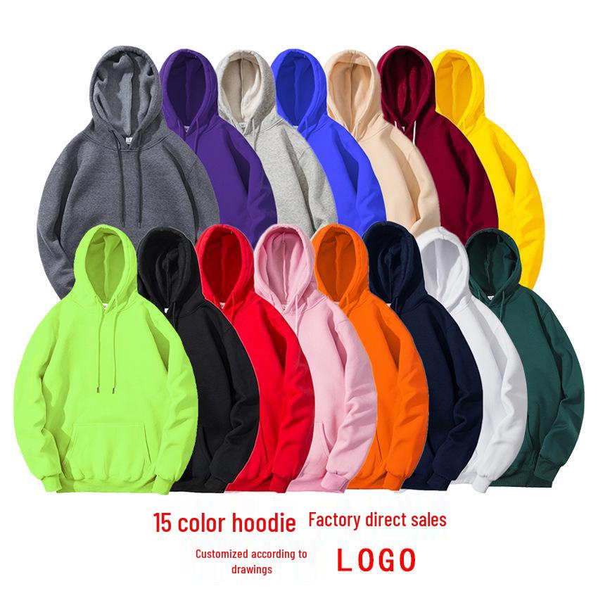 Men's Solid Color Fleece Hoodie with 3D Patch Pocket - Autumn/Winter Collection