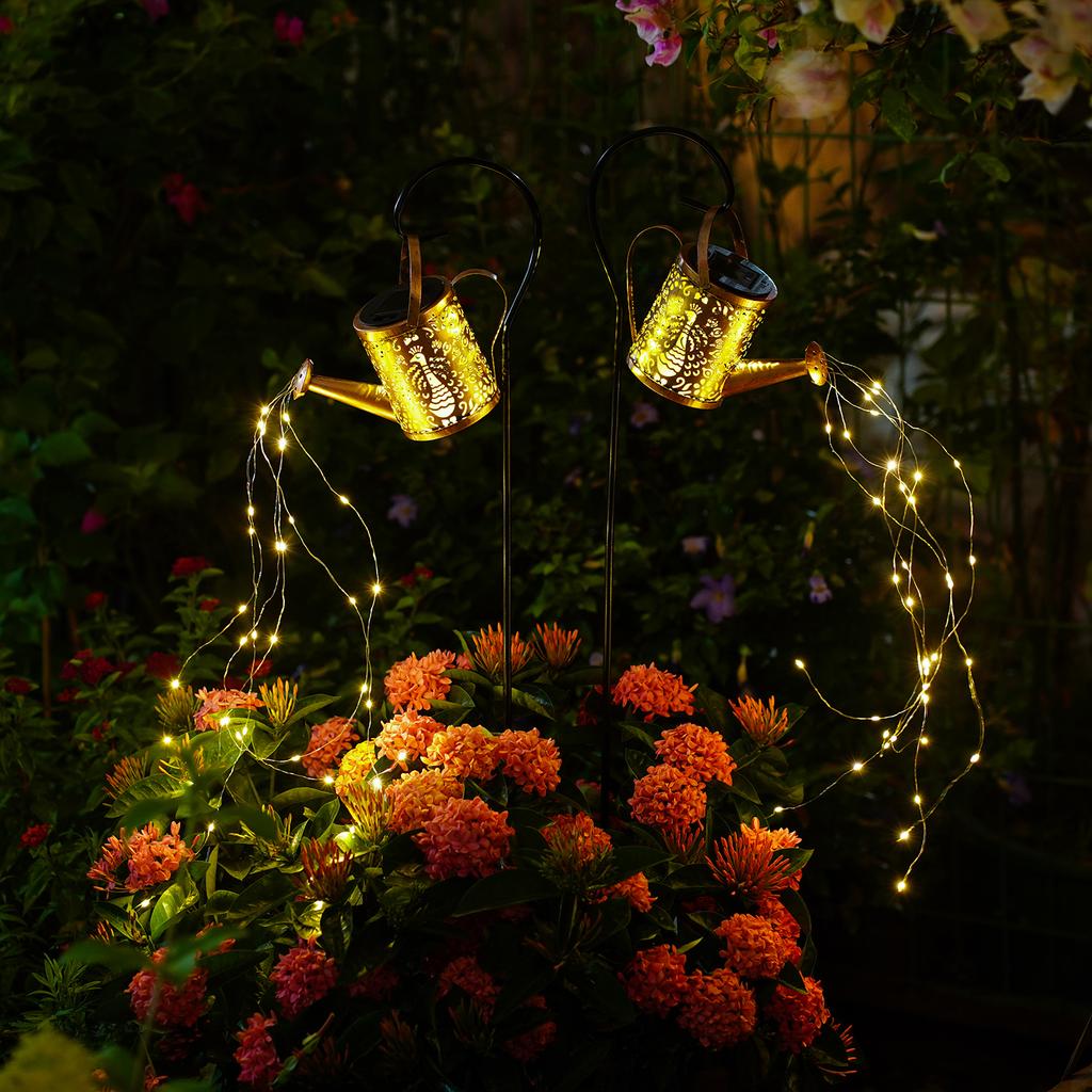 1pcs Solar Waterfall Kettle Light, Hollow Peacock Kettle Design, Outdoor Garden Decor Light, Iron Light for Yard, Party Gift