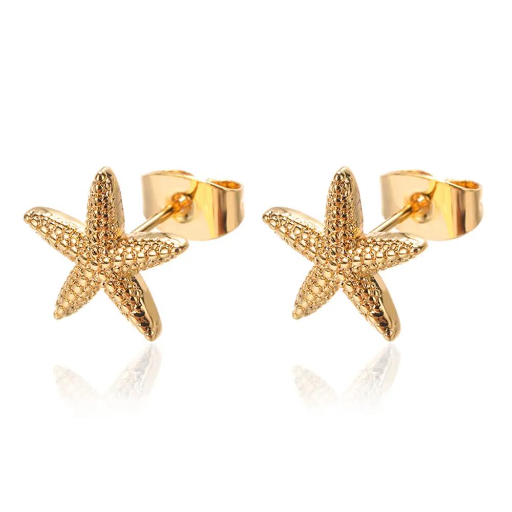 Minimalist Starfish Shell Stud Earrings for Women Gold Color Aesthetic Wedding Earring Summer Beach Jewelry Gift