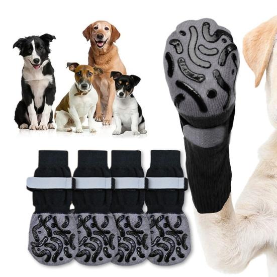 4 шт. нескользящие носки для собак с силиконовыми захватами, предотвращающими облизывание лап, регулируемый ремешок, дышащие, водонепроницаемые, эластичные носки для пола из твердой древесины
