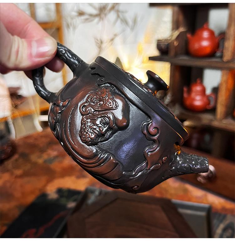 Dharma Purple Pottery Vintage Handmade Teapot Керамический резной чайник Kung Fu Teapot Одиночный чайник Наборы для приготовления чая Pu'er Чайник