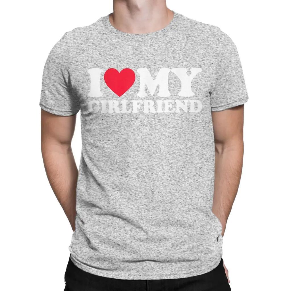 Я Люблю Свою Девушку Я Сердце GF Футболка для Мужчин 100% Хлопок Крутая Футболка Круглый Воротник Футболка с Коротким Рукавом Одежда Новая