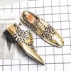 New British Trend Men's Pointed Toe Leopard Grain Patchwork Leather Shoes Male Gold Silver Wedding Dress Formal Footwear