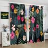 2 Pieces of Colorful Flowers and Green Leaves Printing Curtain - Polyester Material - Suitable for Bedroom Living Room Study Roo