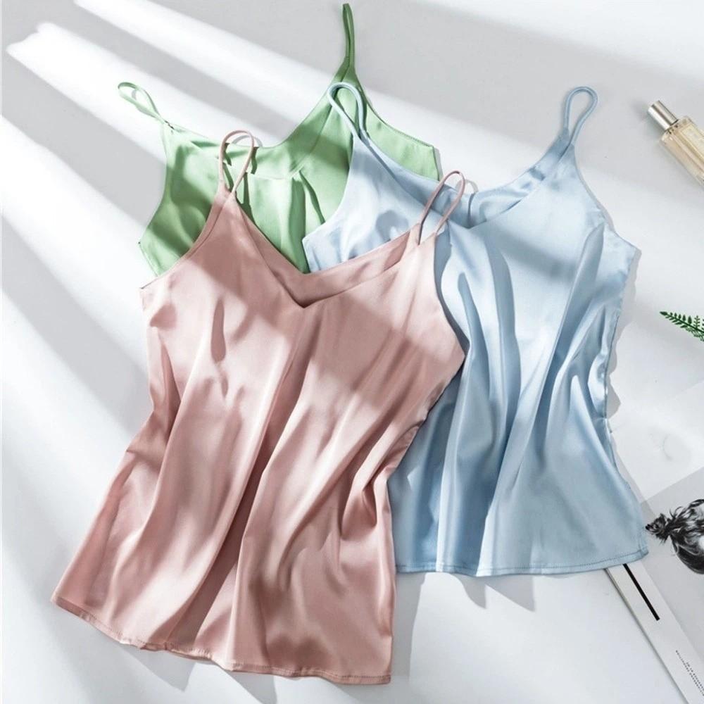 Stain Silk Women Summer Camisole Sleeveless Ladies' Base Vest Spaghetti Strap Top Layering Piece