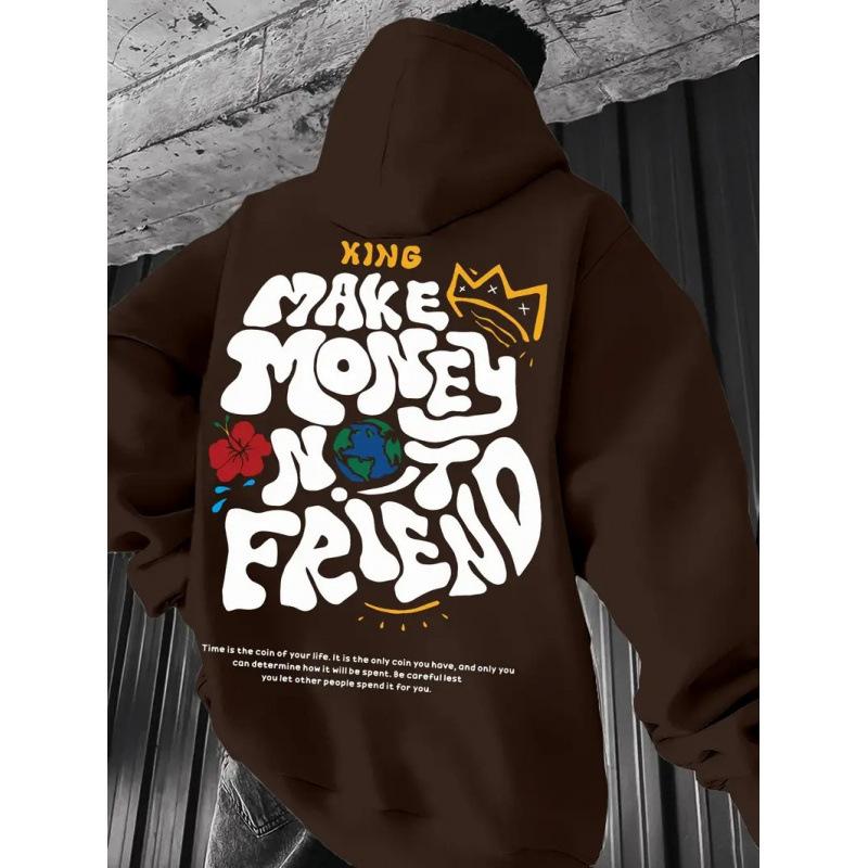 European and American trend men's and women's sweaters printed fleece long-sleeved hooded pullover spring and autumn shoulder-sleeved sweater