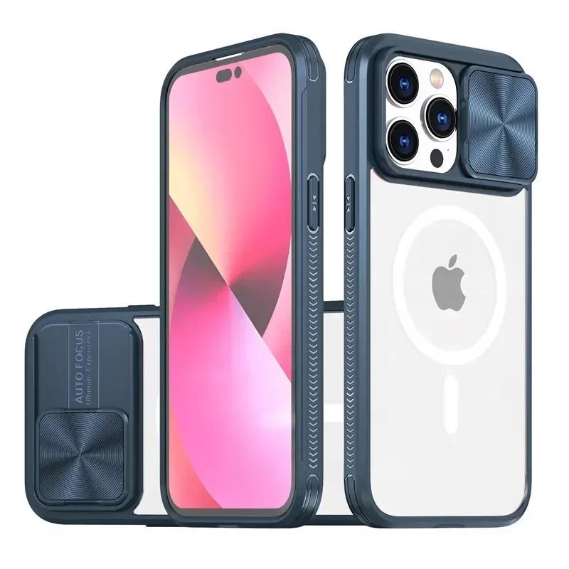 Чехол для iPhone 16 15 13 12 11 14 Pro Max Plus Magsafe Магнитная Беспроводная Зарядка Защита Камеры Слайдер Ударопрочный Прозрачный Чехол
